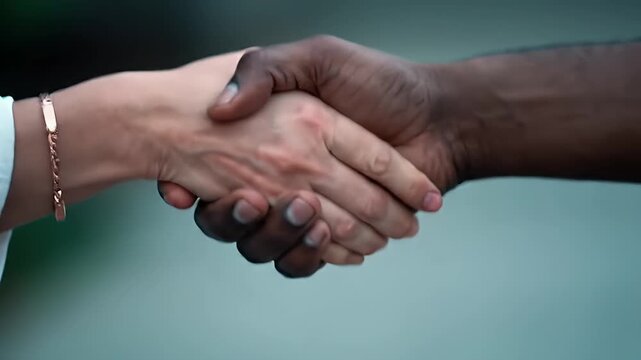 Cordial multiracial handshake showing cooperation and business agreement conclusion concept with