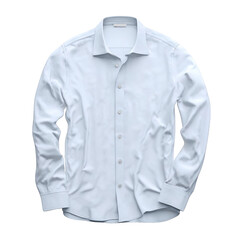 Elegant light blue mens long-sleeved dress shirt with a classic collar and buttoned cuffs laid flat.