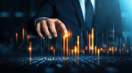 Businessman interacts with a bar graph data