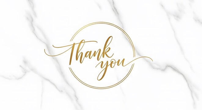 Luxurious golden thank you message on a pristine white marble texture, ideal for expressing sincere appreciation with a touch of elegance and grace