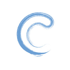 Letter c painted with blue brush strokes isolated on white background, providing a unique and artistic design for creative projects and educational content