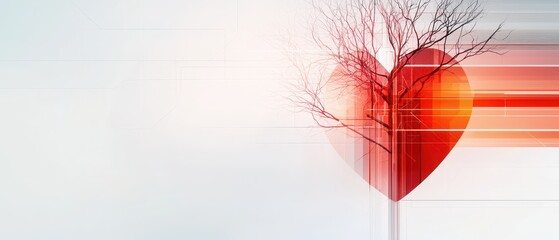 Obraz premium A stylized red heart with a tree silhouette, set against a soft, abstract background, symbolizing love and nature's connection.