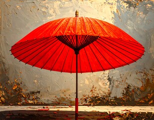 Red umbrella against textured background