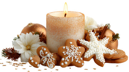 Freshly baked gingerbread cookie placed on a wooden plate on transparent png background. Ai generated