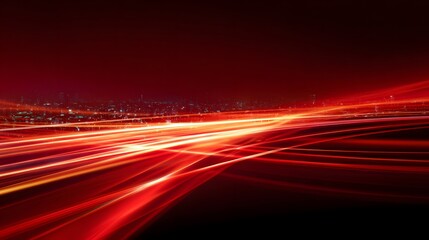 Obraz premium Abstract red light trails with glowing particles on a dark black background