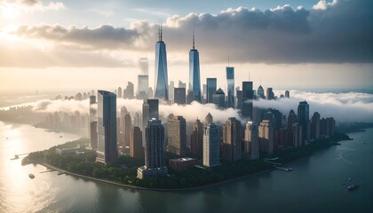Obraz premium City skyline emerging from a sea of clouds