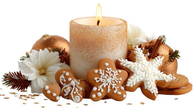 Freshly baked gingerbread cookie placed on a wooden plate on transparent png background. Ai generated