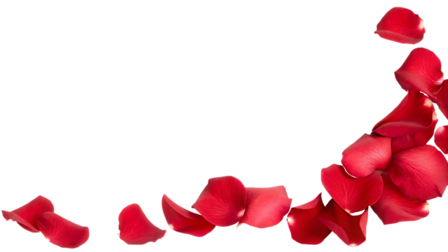 Cluster of Red Rose Petals in Lower Right Corner red petals scattered isolated on a transparent background