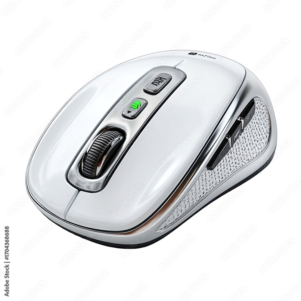 Fototapete white ergonomic wireless computer mouse with sculpted design, multiple buttons and a textured surfac