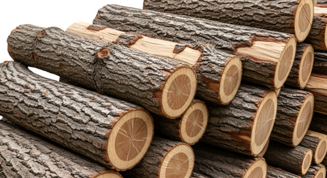 Stacked Logs with Visible Tree Rings and Bark Texture