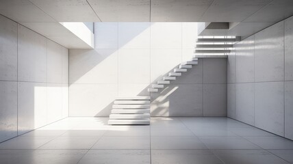 Obraz premium Minimal Concrete Interior with Floating Staircase 