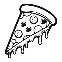 Cartoon Pizza Slice Line Drawing with Cheese and Toppings