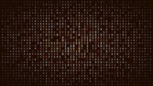 Realistic Gold binary code motion background animation with digital glitch effect. This retro technology background is full 4k and a seamless loop.	