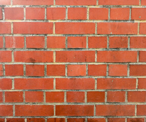 Red brick wall with cement mortar in daylight