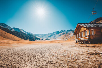 Rustic Cabin in Arid Valley Surrounded by Stunning Mountain Scenery