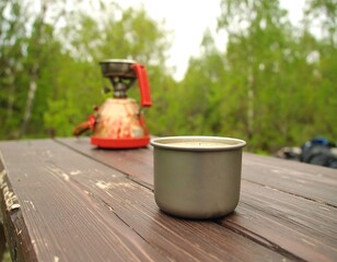 Outdoor coffee break in a forest
