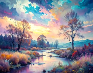 Colorful autumnal landscape painting