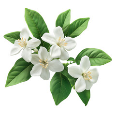 Jasmine Flowers with Vibrant Leaves Isolated on Transparent Background, Vibrant Jasmine Flower for Floral Design