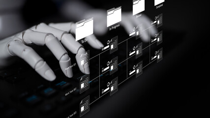AI managing task workflow system, tracking document progress, analyzing productivity levels, and automating the status flow across structured project stages. Latch