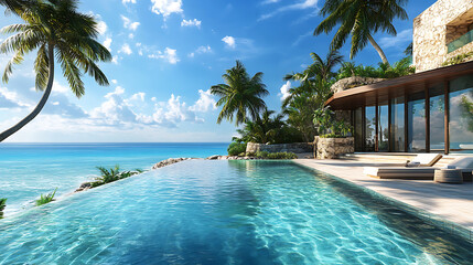 Stunning overwater villas surrounded by crystal clear turquoise sea high resolution picture