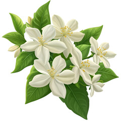 Jasmine Flowers with Vibrant Leaves Isolated on Transparent Background, Vibrant Jasmine Flower for Floral Design