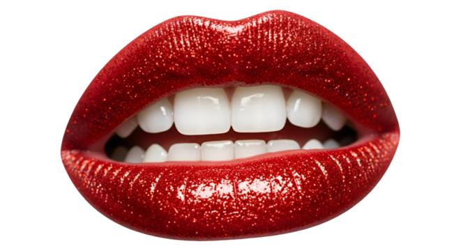 Sparkling Red Lips with White Teeth on Black Background