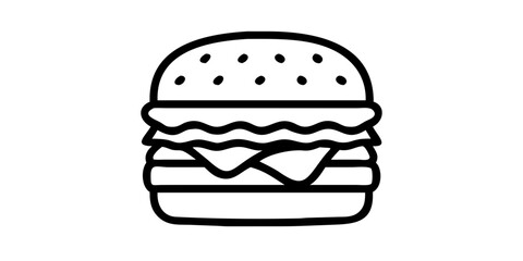 Minimalist burger icon for restaurant menu, food delivery app, or fast food branding design