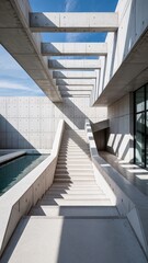 Modern Architectural Staircase with Geometric Shadows
