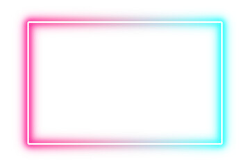 pink and electric blue rectangle neon frame isolated on transparent background, glowing light sign box border for banner and presentation design