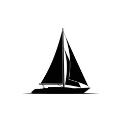 Simple black silhouette of a sailboat on a white square emblem silhouette