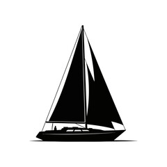 Simple silhouette of a sailboat on water in a square frame silhouette