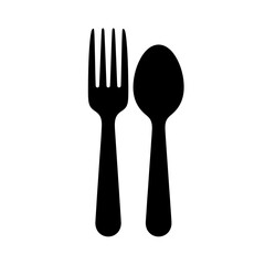 Simple icon of fork and spoon silhouette symbolizing dining and food service silhouette