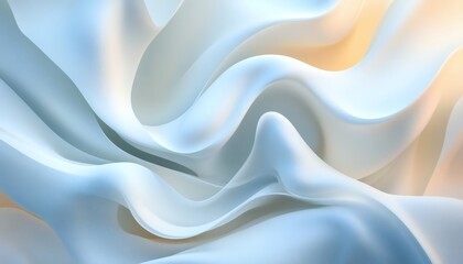 Fototapeta premium The illustration shows an abstract image of flowing, wavy shapes in shades of light blue and white, creating a soft and calming visual effect.