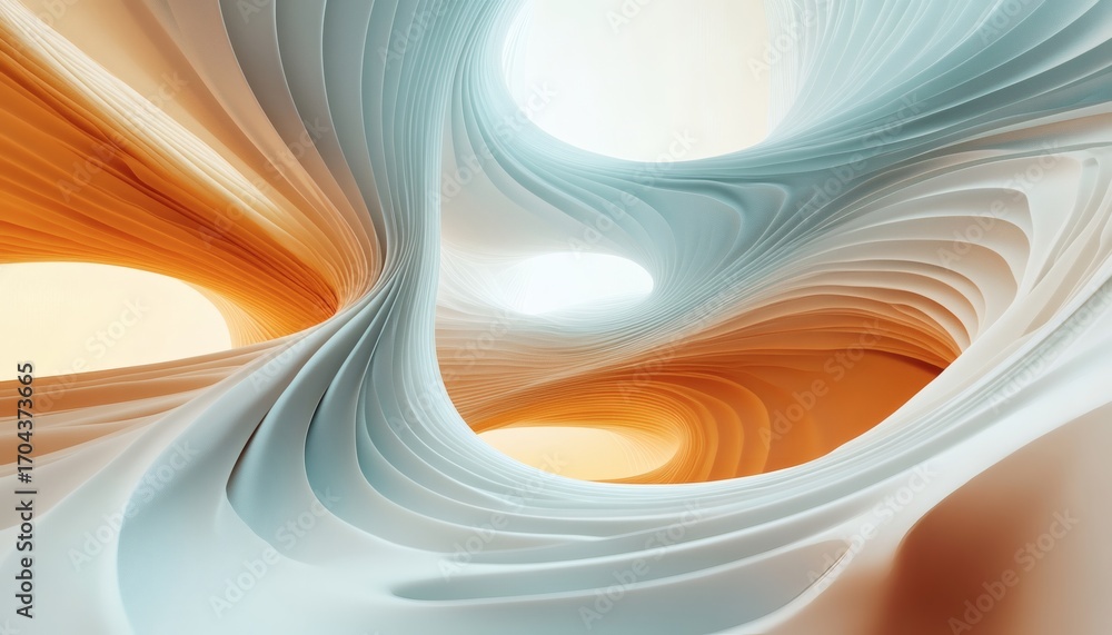 Poster the illustration shows a digitally created image of abstract shapes, predominantly in beige and ligh