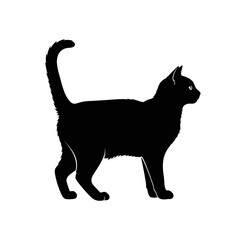 Black cat silhouette standing proudly isolated on a white square surface silhouette