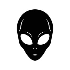 Mysterious alien head icon with glowing eyes symbolizing sci-fi and extraterrestrial encounters silhouette