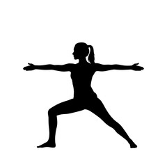 Silhouette of person practicing warrior ii yoga pose serene mindful movement wellness silhouette