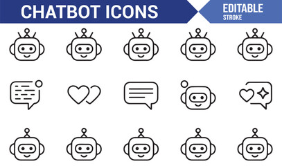 Editable stroke chatbot avatar icons for artificial intelligence, messaging, and automation