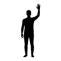 Silhouette of a person waving hand in a white square on a black background silhouette