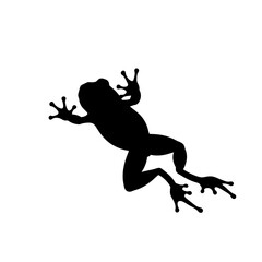 Silhouette of a frog leaping dynamically in a square frame against a black backdrop silhouette
