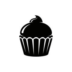 Simple silhouette icon of a delicious cupcake with creamy frosting and toppings silhouette