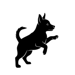 Playful black terrier dog silhouette centered in a white square isolated silhouette