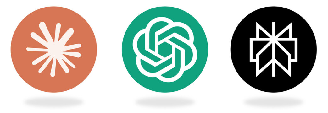 Claude, Perplexity, ChatGPT, Social media icon set or logo transparent PNG, round circle.