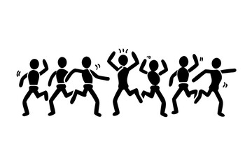 Group of stick figures dancing and jumping energetically