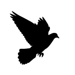 Silhouette of a dove in flight symbolizing peace and freedom emblematic icon silhouette