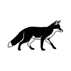 Elegant silhouette of a fox walking in a minimalist white square frame silhouette