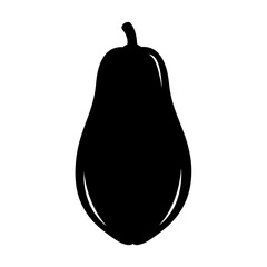 Single dark silhouette of a pear centered in a square frame silhouette