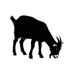 Silhouette of a grazing goat symbol on a white square over a black background silhouette