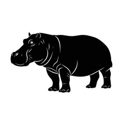 Simple silhouette of a hippopotamus in a square frame for digital use silhouette