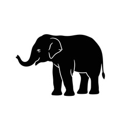 Silhouette of an elephant within a white square on a black canvas silhouette